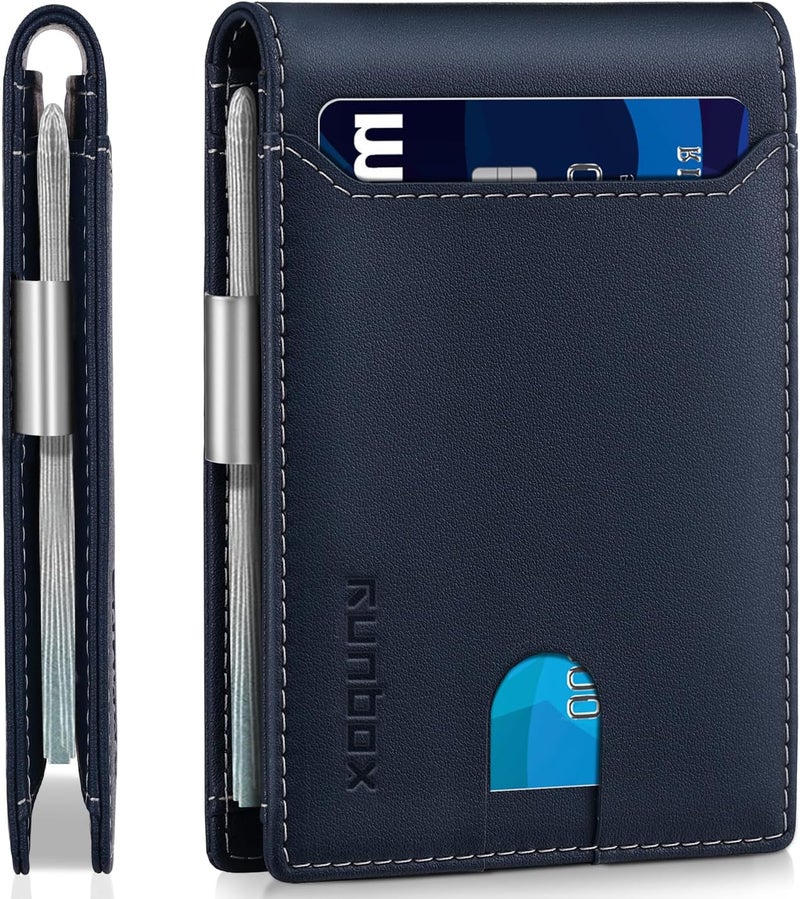 RUNBOX Money Clip Wallets for Men,Slim Leather Mens Bifold Wallet,RFID Blocking Front Pocket Wallet,Thin Credit Card Holder with Gift Box - Image 1